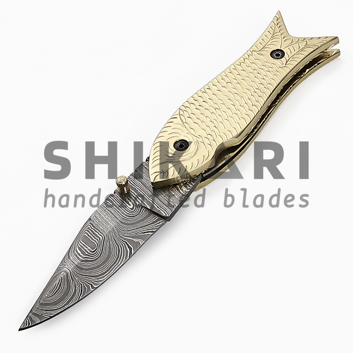LUQ-006 Damascus Pocket Knife in Fish Shape