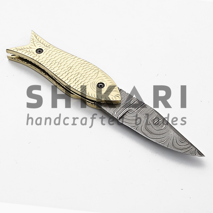 LUQ-006 Damascus Pocket Knife in Fish Shape