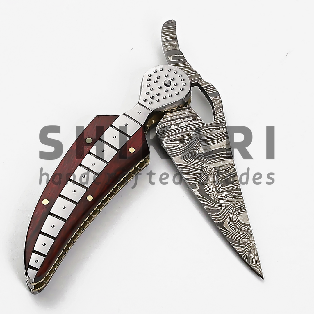 LUQ-010 Damascus Pocket Knife in Fish Shape