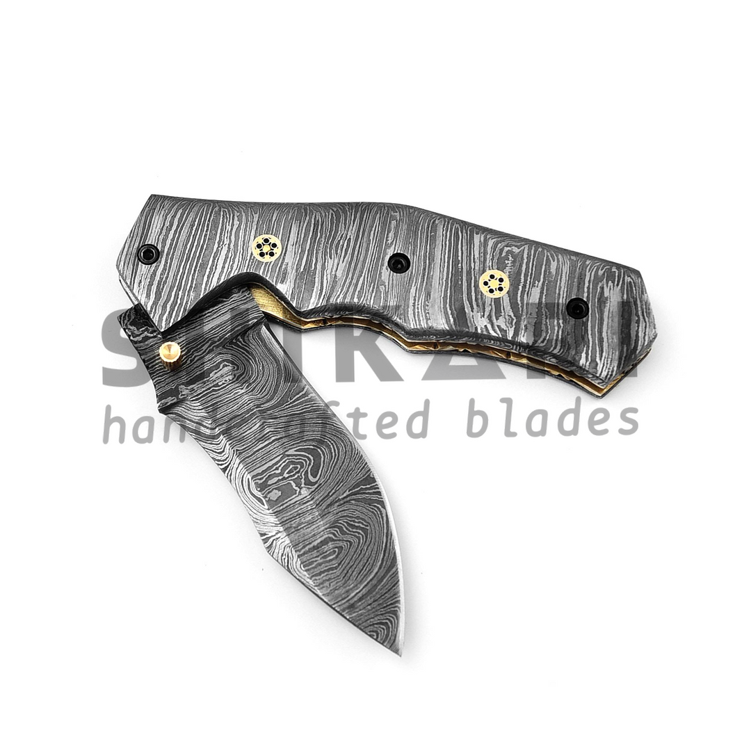 QAS-001 Full Damascus Pocket Knife