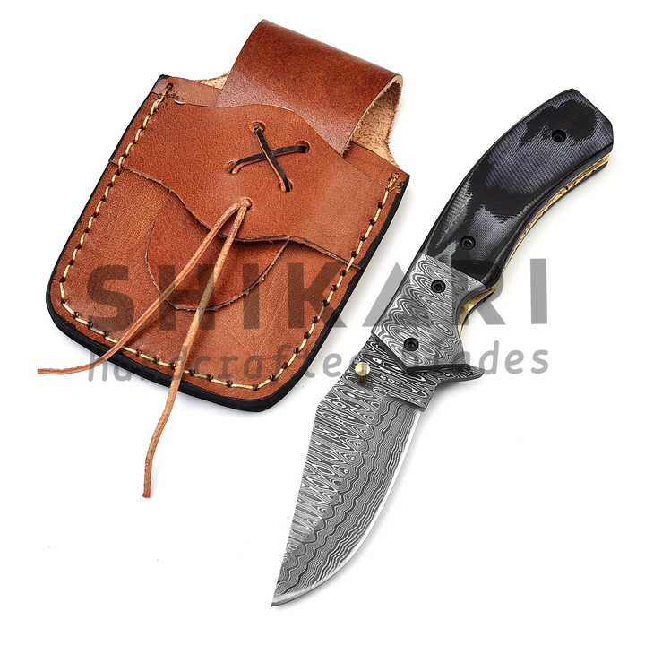 QAS-002 Damascus Pocket Knife