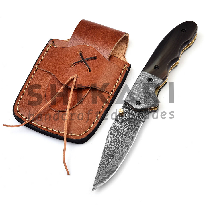 QAS-009 Damascus Pocket Knife