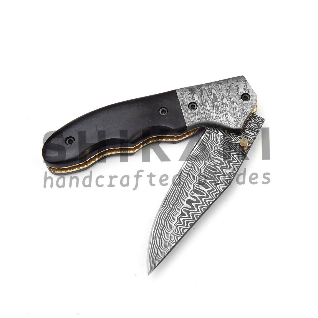 QAS-009 Damascus Pocket Knife