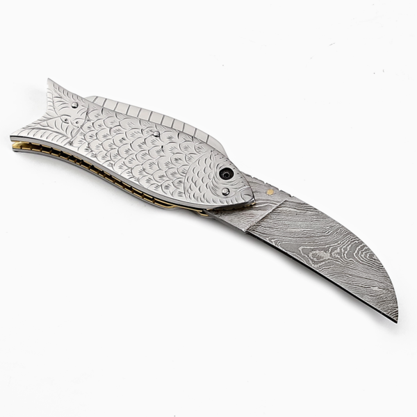 LUQ-005 Damascus Pocket Knife in Fish Shape - Image 2
