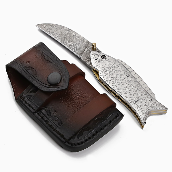 LUQ-005 Damascus Pocket Knife in Fish Shape - Image 4
