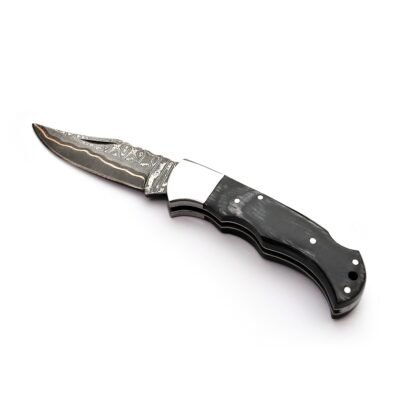 GK-023A Pocket Knife, Couper Damascus Blade, Pekka wood Grey