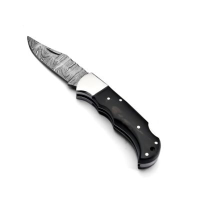 GK-025 Damascus Pocket Knife with Buffalo Horn Handle