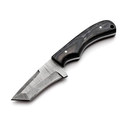 GK-032A Damascuss Tanto Knife with Grey Pekka Wood