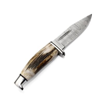 GK-045 Hunting Knife, Damascuss Blade with Stag Handle