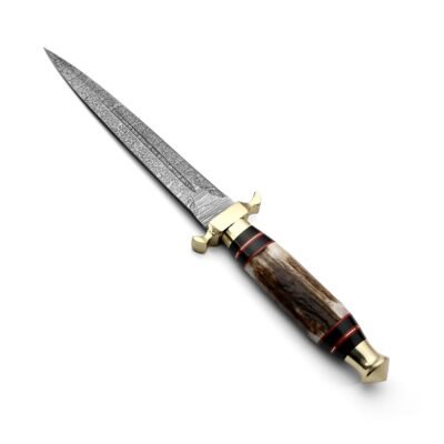 GK-050 Commando Dagger Knife, Damascuss Blade and Stag Handle