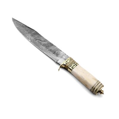 GK-051 Hunting Knife, Damascuss Blade and Camel Bone Handle