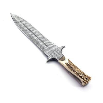 GK-056 Dagger Knife, Damascuss Blade, Stag handle
