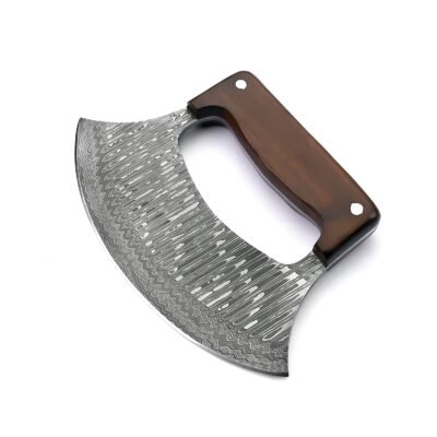 GK-057 Ulu Knife Damascuss Blade, Wood Handle