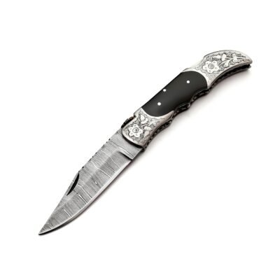 OE-004 Pocket Knife Damascus Blade,
Buffalo Horn Handle