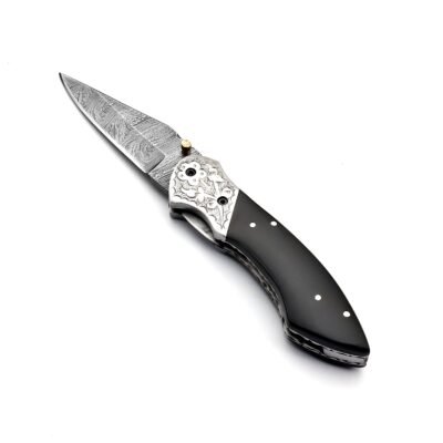 OE-005 Pocket Knife Damascus Blade,
Buffalo Horn Handle