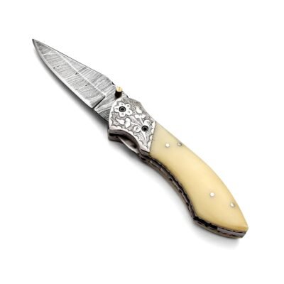 OE-005A Pocket Knife Damascus Blade,
Camel Bone Handle