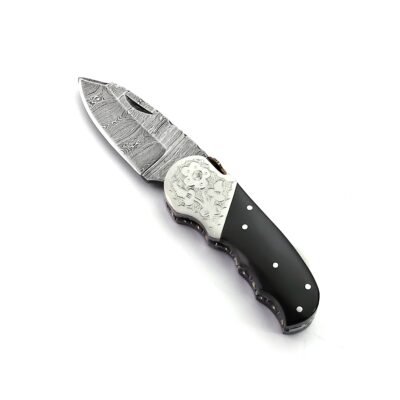 OE-006A Pocket Knife Damascus Blade,
Buffalo Horn Handle