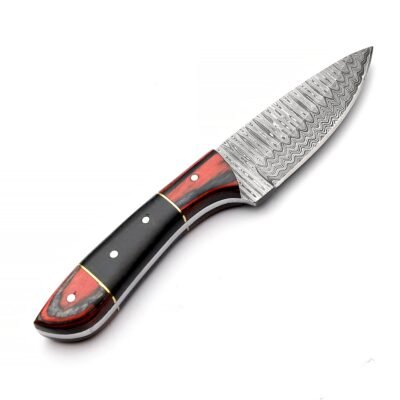 Sql-002 Damascus Hunting Knife With Black Micarta and Red Pah